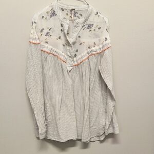 Free People Floral Embroidered Blouse - White and Orange